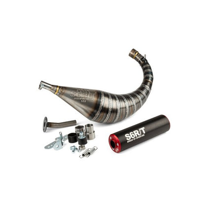 MARMITTA STAGE6 R/T 70CC - 80CC PASSAGGIO BASSO - MINARELLI AM6 - SILENZIATORE NERO/ROSSO