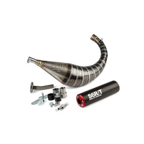 MARMITTA STAGE6 R/T 70CC - 80CC PASSAGGIO BASSO - MINARELLI AM6 - SILENZIATORE NERO/ROSSO