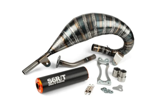 Marmitta Stage6 R/T Passaggio alto 70/80cc per HM E VENT 50 TUTTI I MODELLI - Completa di silenziatore CNC NERO